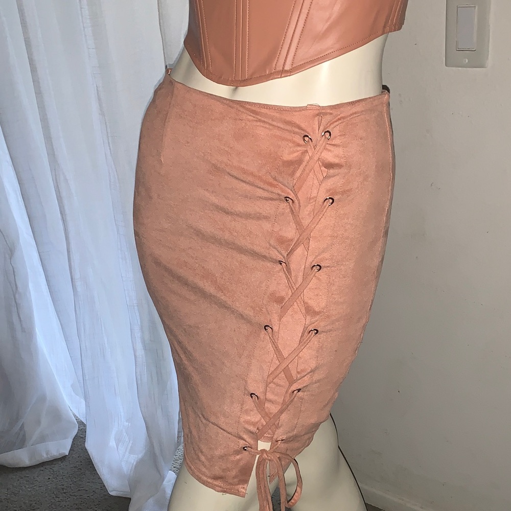 Elegant Lace-Up Tan Skirt